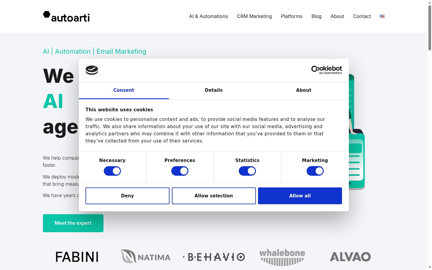 Screenshot del banner di consenso mostrato prima di qualsiasi interazione