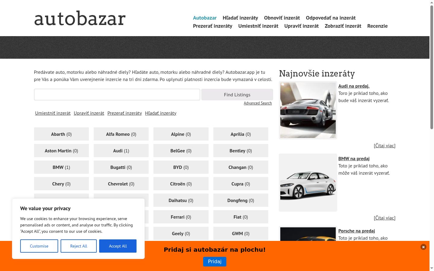 Snímek obrazovky baneru souhlasu zobrazeného před jakoukoli interakcí