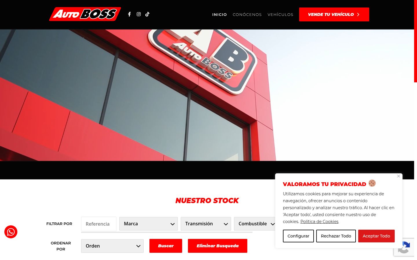 Captura de pantalla del banner de consentimiento mostrado antes de cualquier interacción