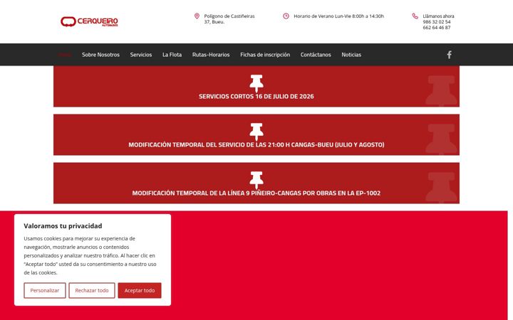 Snímek obrazovky autobusescerqueiro.com