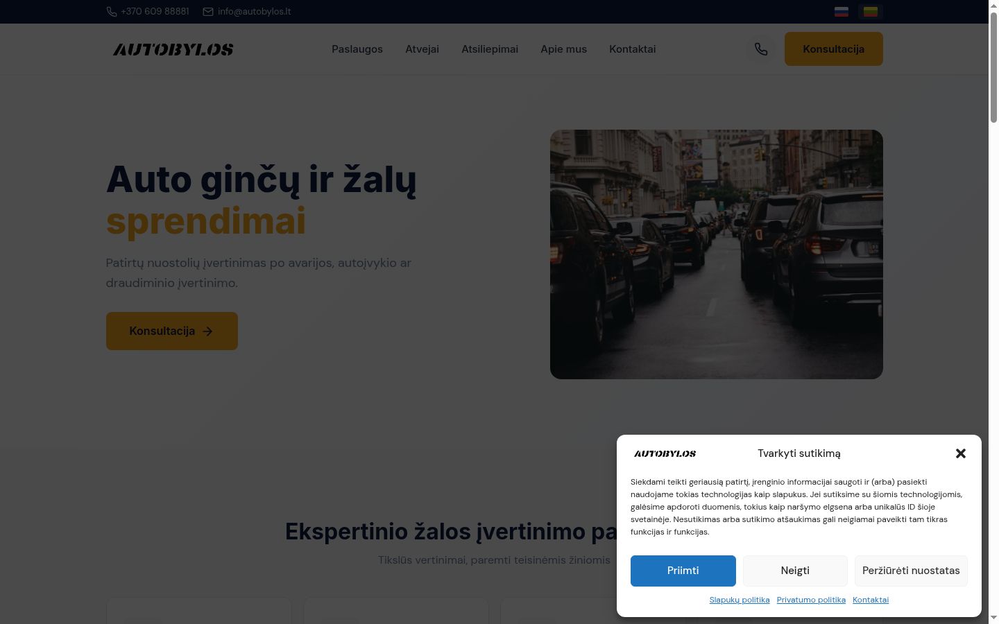 Sutikimo reklamjuostės, rodytos prieš bet kokią sąveiką, ekrano kopija