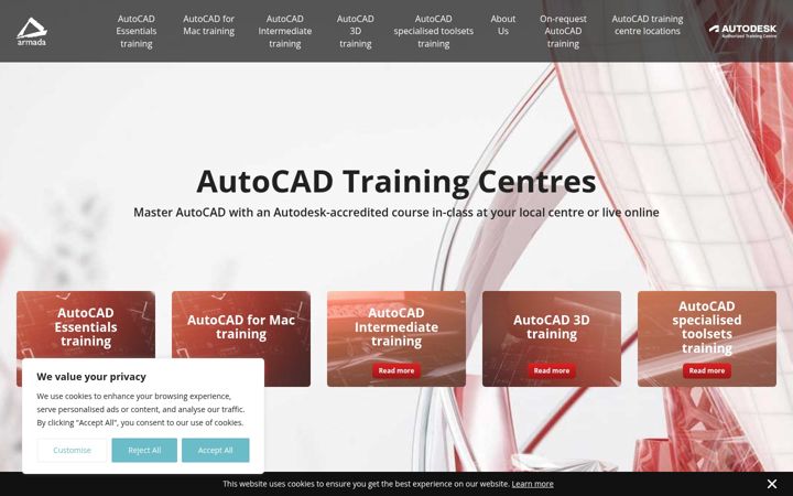 Screenshot of autocad-training.co.uk