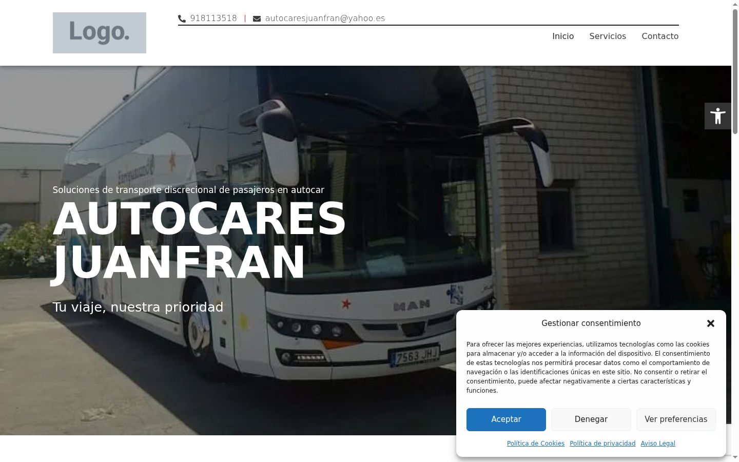 Captura de ecrã do banner de consentimento apresentado antes de qualquer interação
