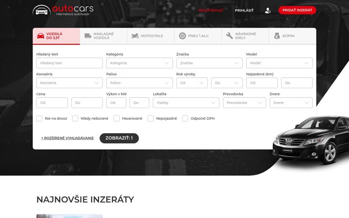 Snímek obrazovky autocars.sk