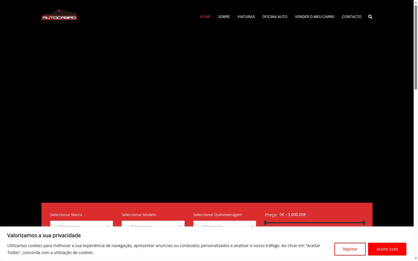 Captura de ecrã do banner de consentimento apresentado antes de qualquer interação