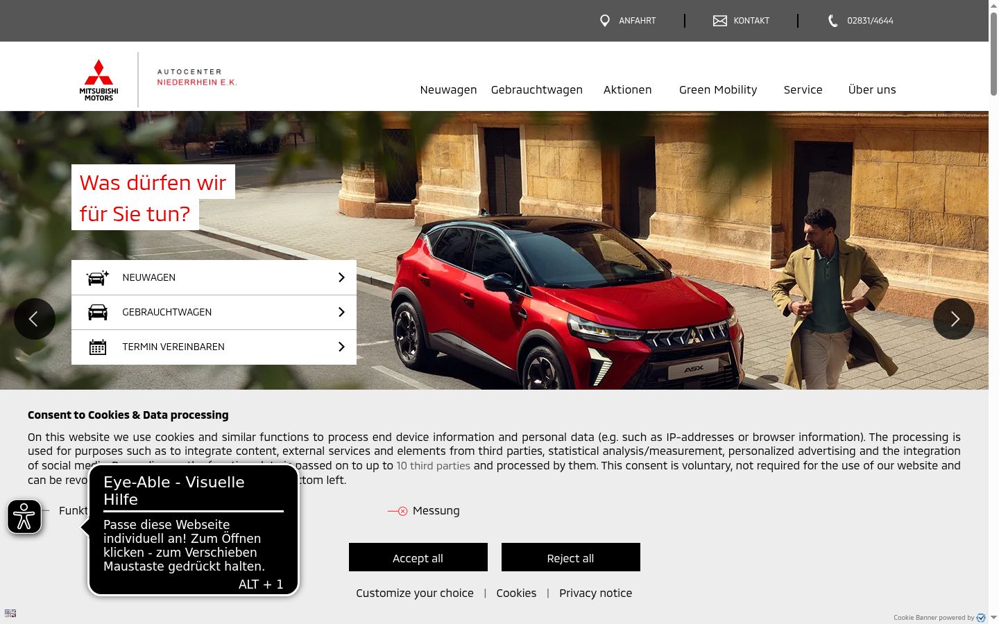 Screenshot del banner di consenso mostrato prima di qualsiasi interazione