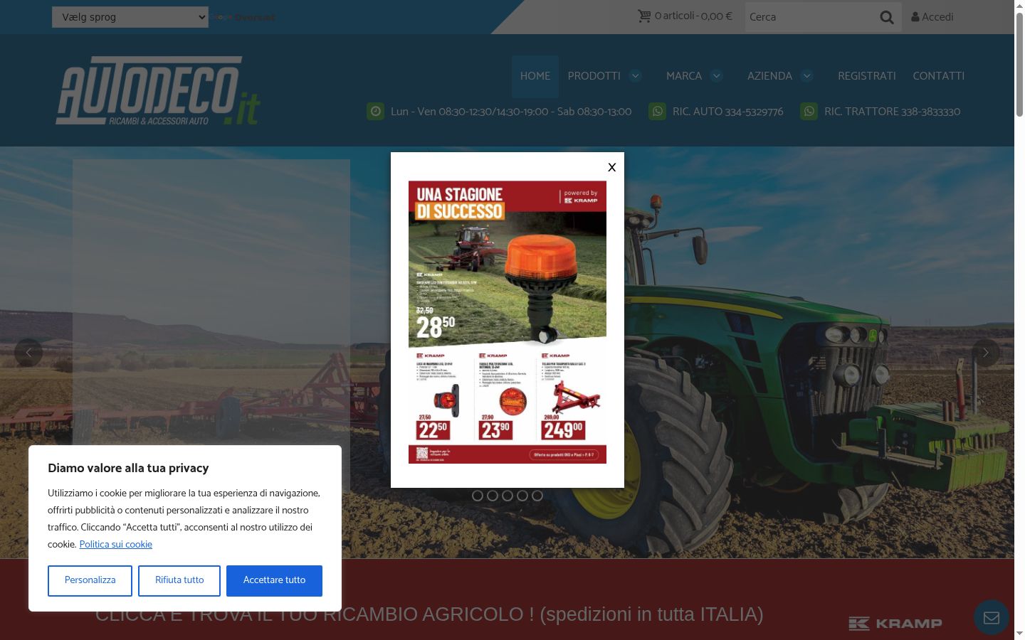 Screenshot del banner di consenso mostrato prima di qualsiasi interazione