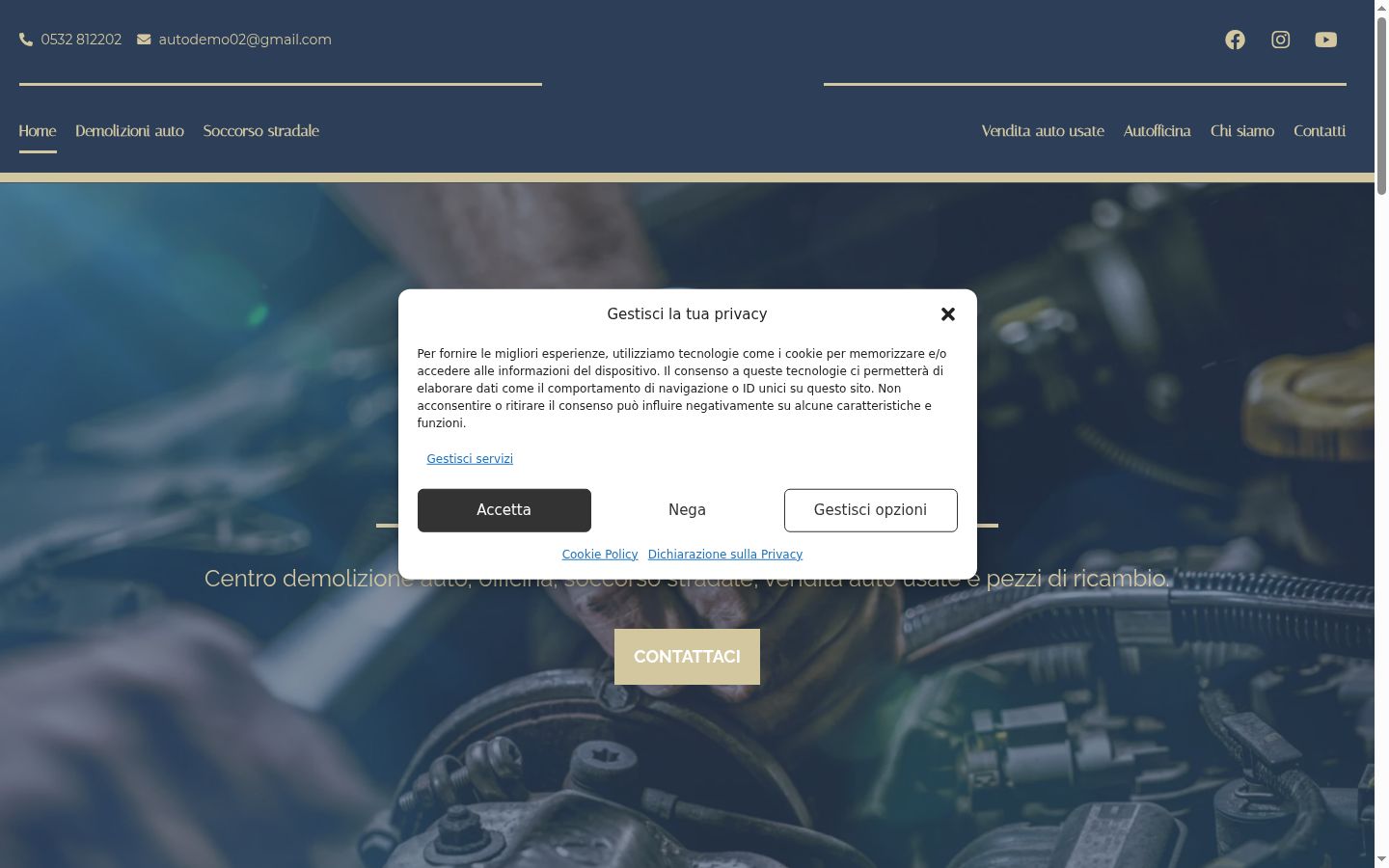 Screenshot del banner di consenso mostrato prima di qualsiasi interazione
