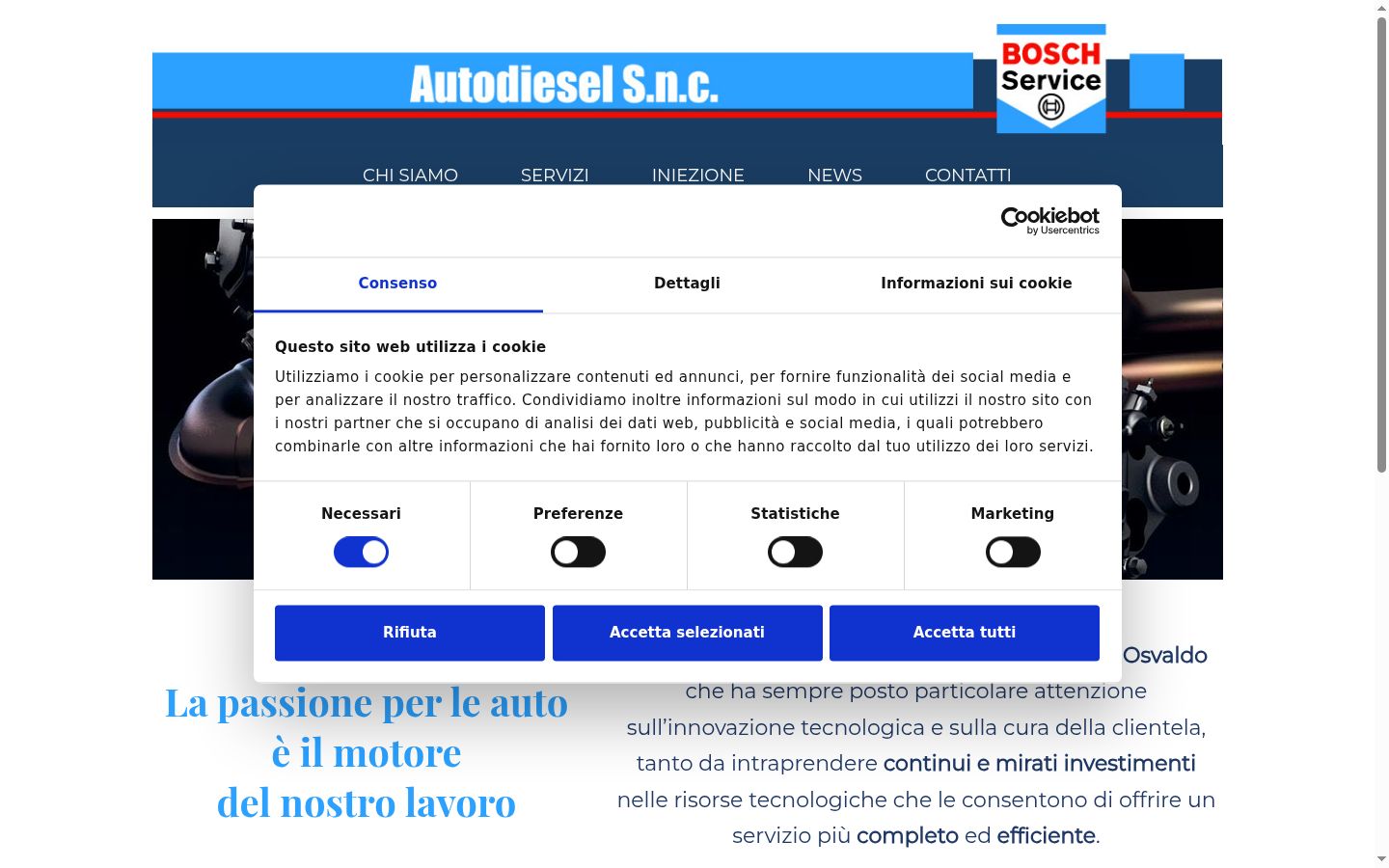 Screenshot del banner di consenso mostrato prima di qualsiasi interazione