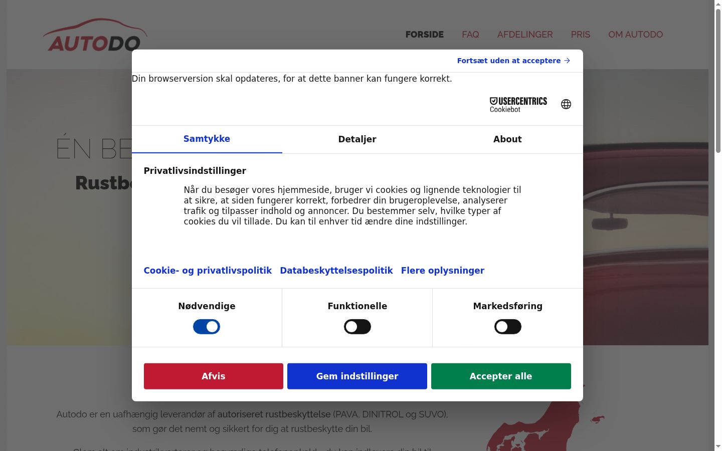 Capture d'écran de la bannière de consentement affichée avant toute interaction