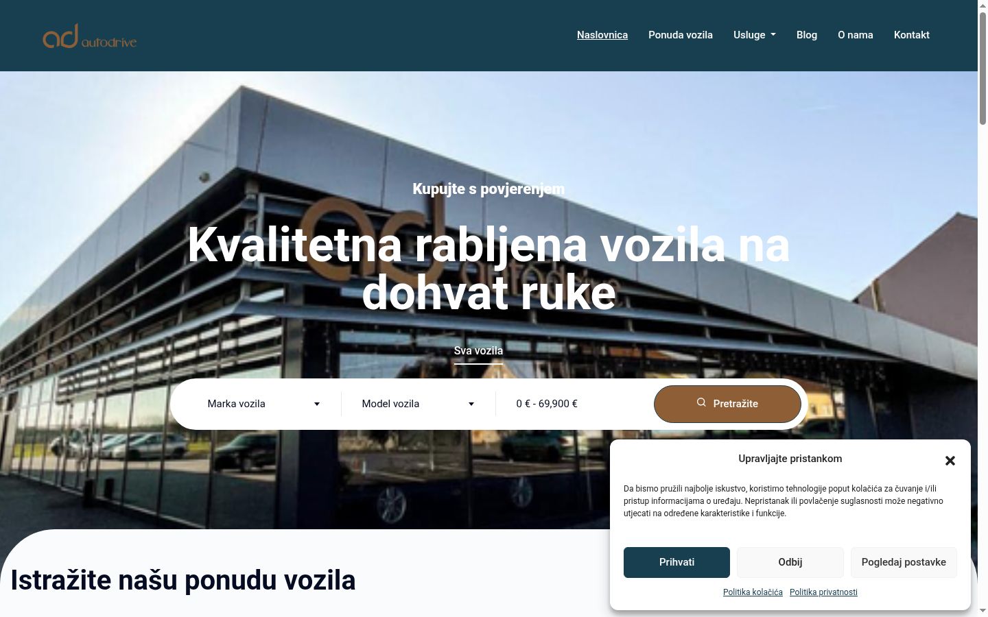 Képernyőkép a bármilyen interakció előtt megjelenő hozzájárulási bannerről