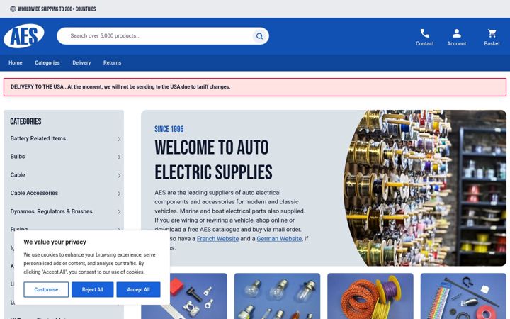 Captura de ecrã de autoelectricsupplies.co.uk