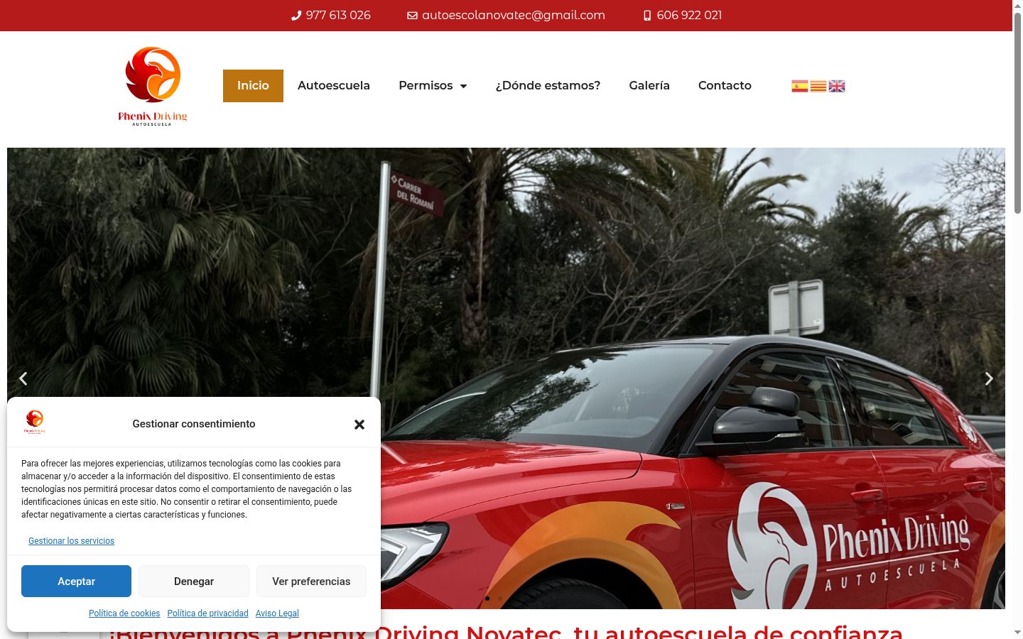 Captura de ecrã do banner de consentimento apresentado antes de qualquer interação