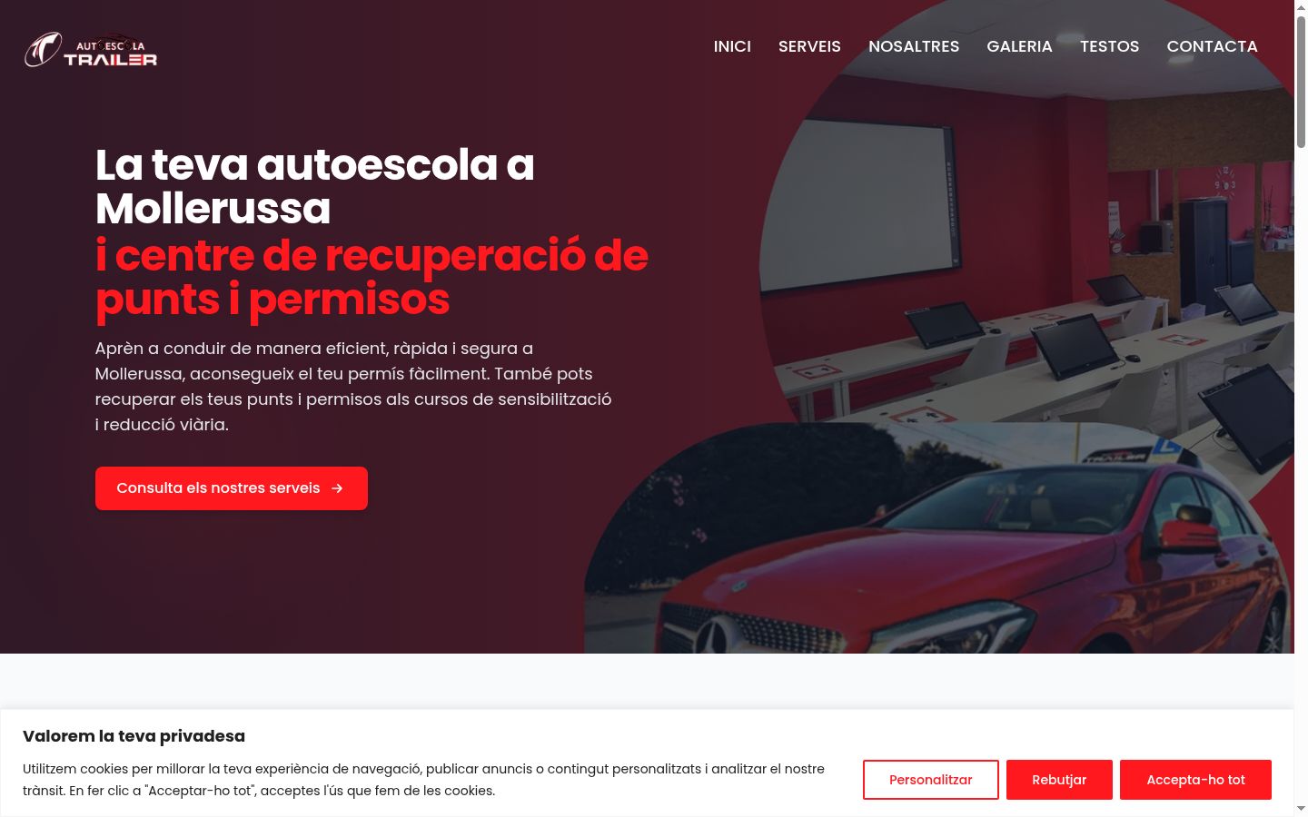 Captura de pantalla del banner de consentimiento mostrado antes de cualquier interacción
