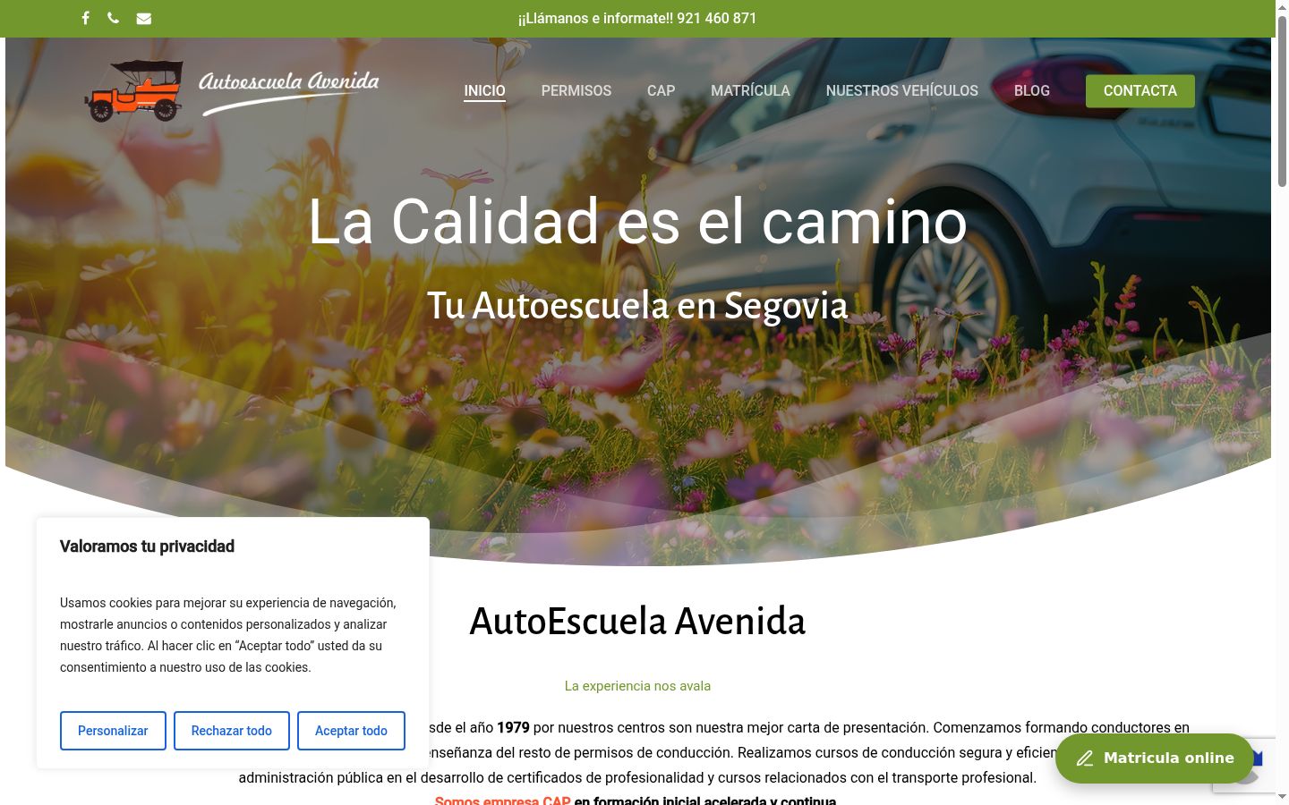 Captura de pantalla del banner de consentimiento mostrado antes de cualquier interacción