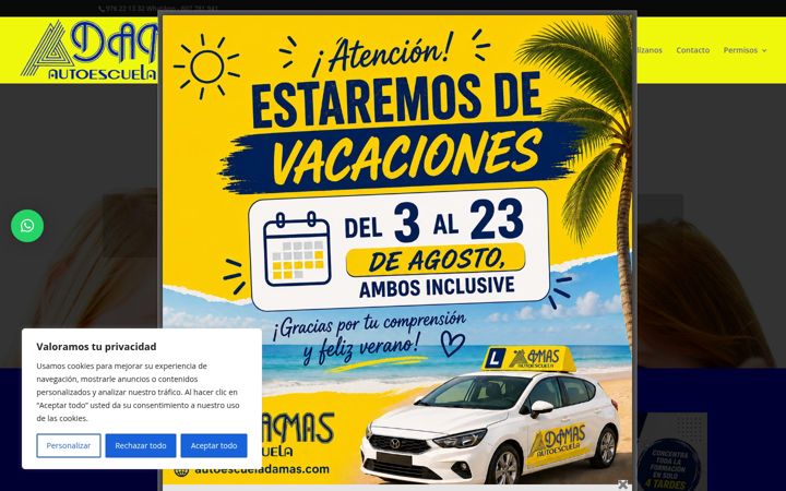 Kuvakaappaus sivustosta autoescueladamas.com