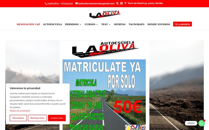 Screenshot of autoescuelalaoliva.com