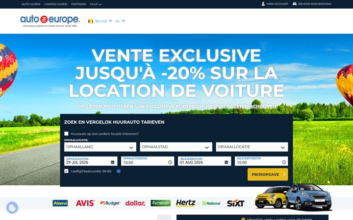 Snímek obrazovky autoeurope.be