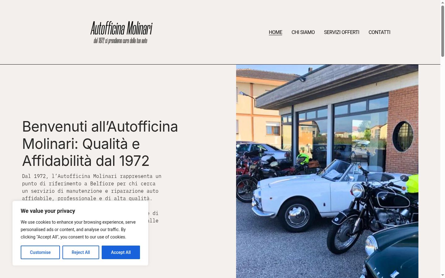 Screenshot del banner di consenso mostrato prima di qualsiasi interazione