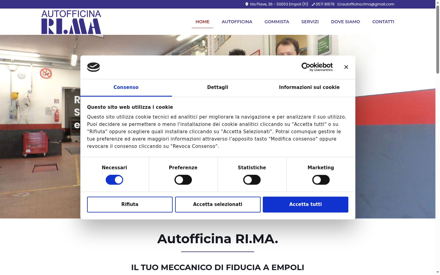 Screenshot del banner di consenso mostrato prima di qualsiasi interazione