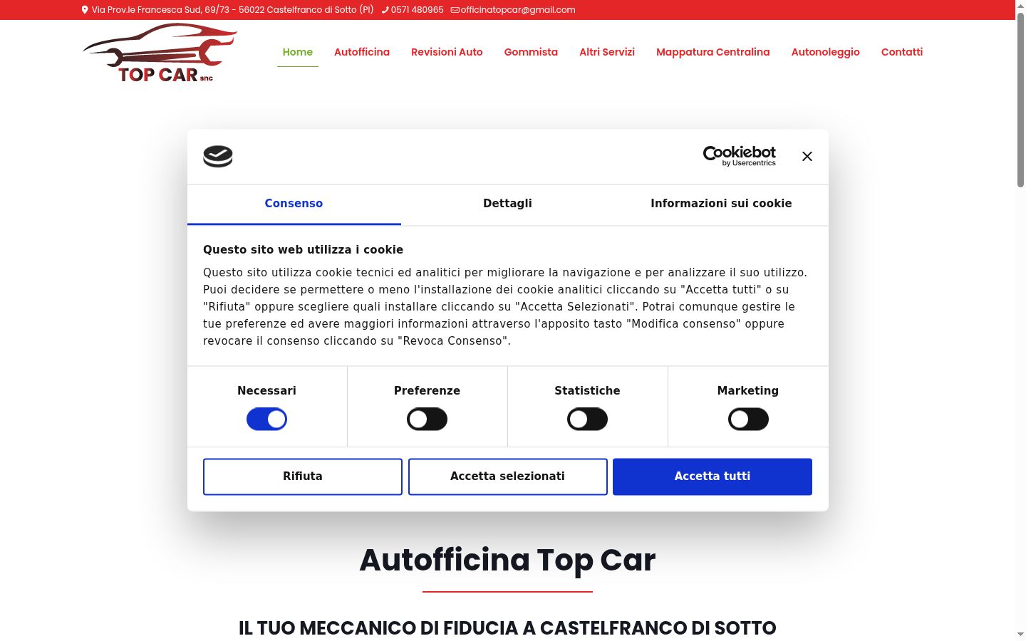 Screenshot del banner di consenso mostrato prima di qualsiasi interazione