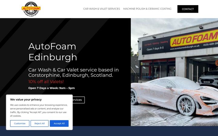 Kuvakaappaus sivustosta autofoamedinburgh.co.uk