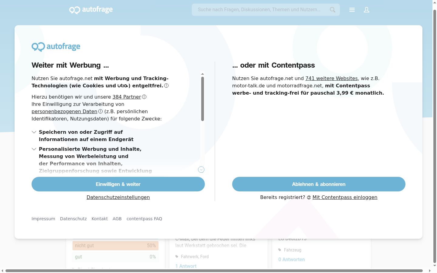 Screenshot del banner di consenso mostrato prima di qualsiasi interazione