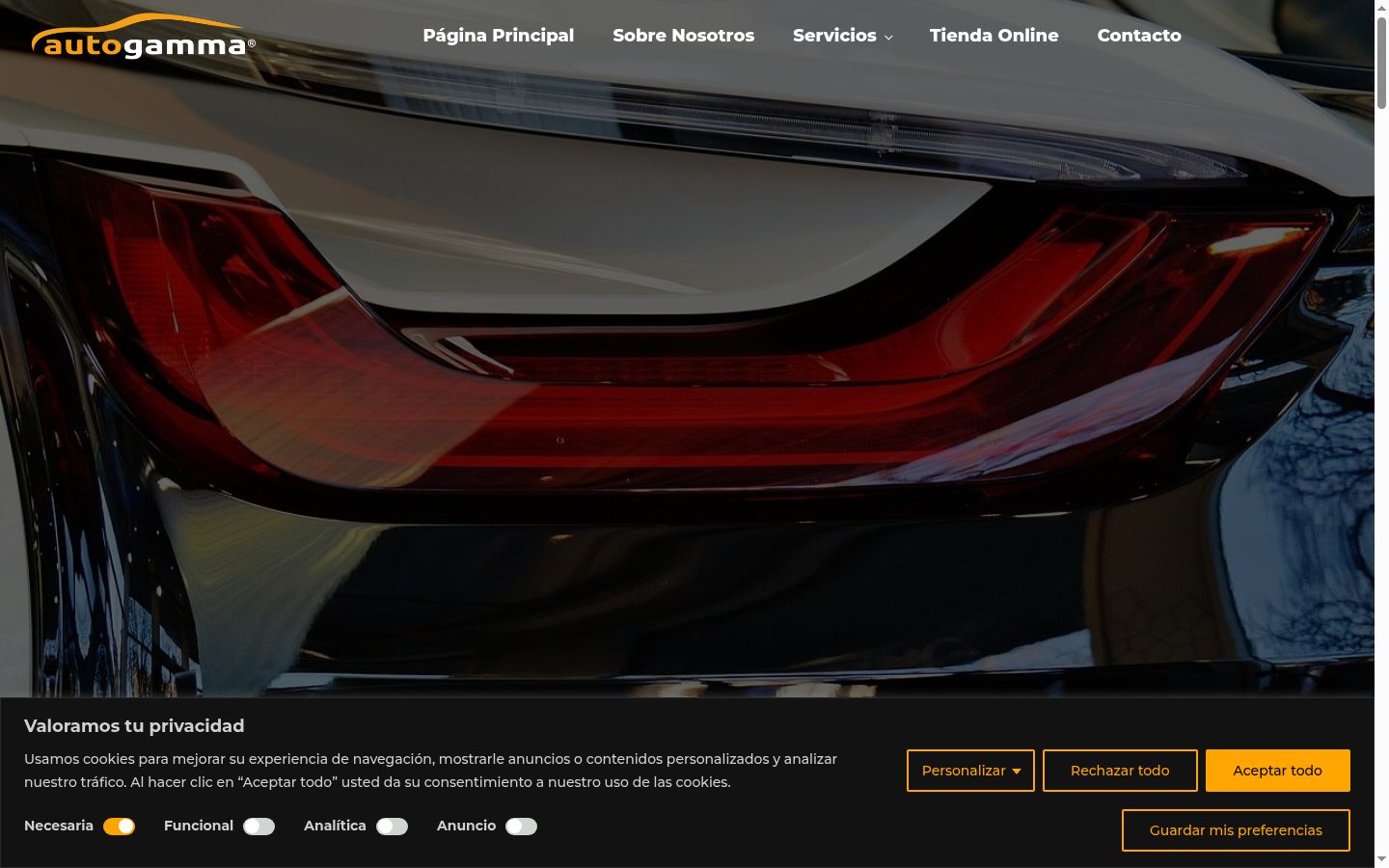 Captura de pantalla del banner de consentimiento mostrado antes de cualquier interacción