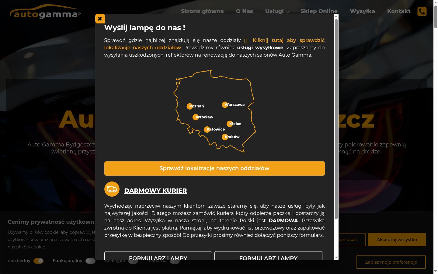 Zrzut ekranu banera zgody wyświetlanego przed jakąkolwiek interakcją