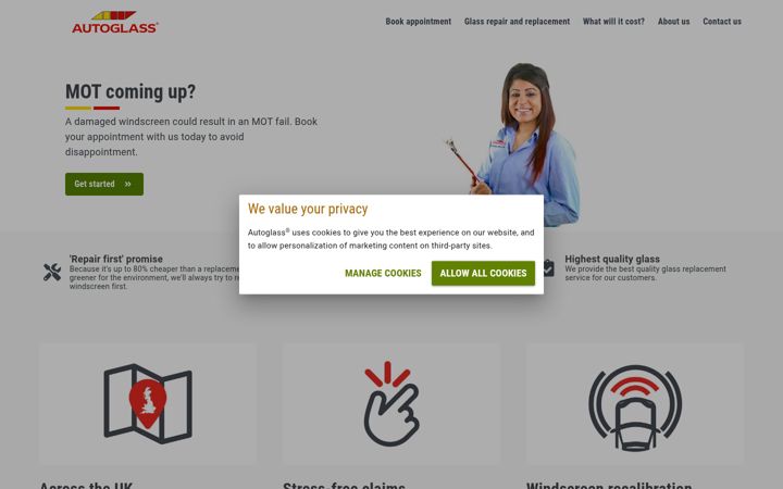 Screenshot του autoglass.co.uk