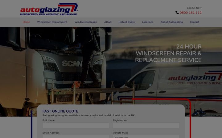 Ekrānuzņēmums no autoglazing.co.uk