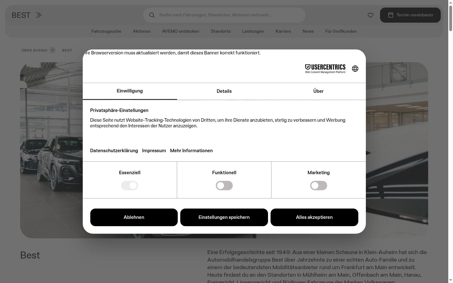 Zrzut ekranu banera zgody wyświetlanego przed jakąkolwiek interakcją