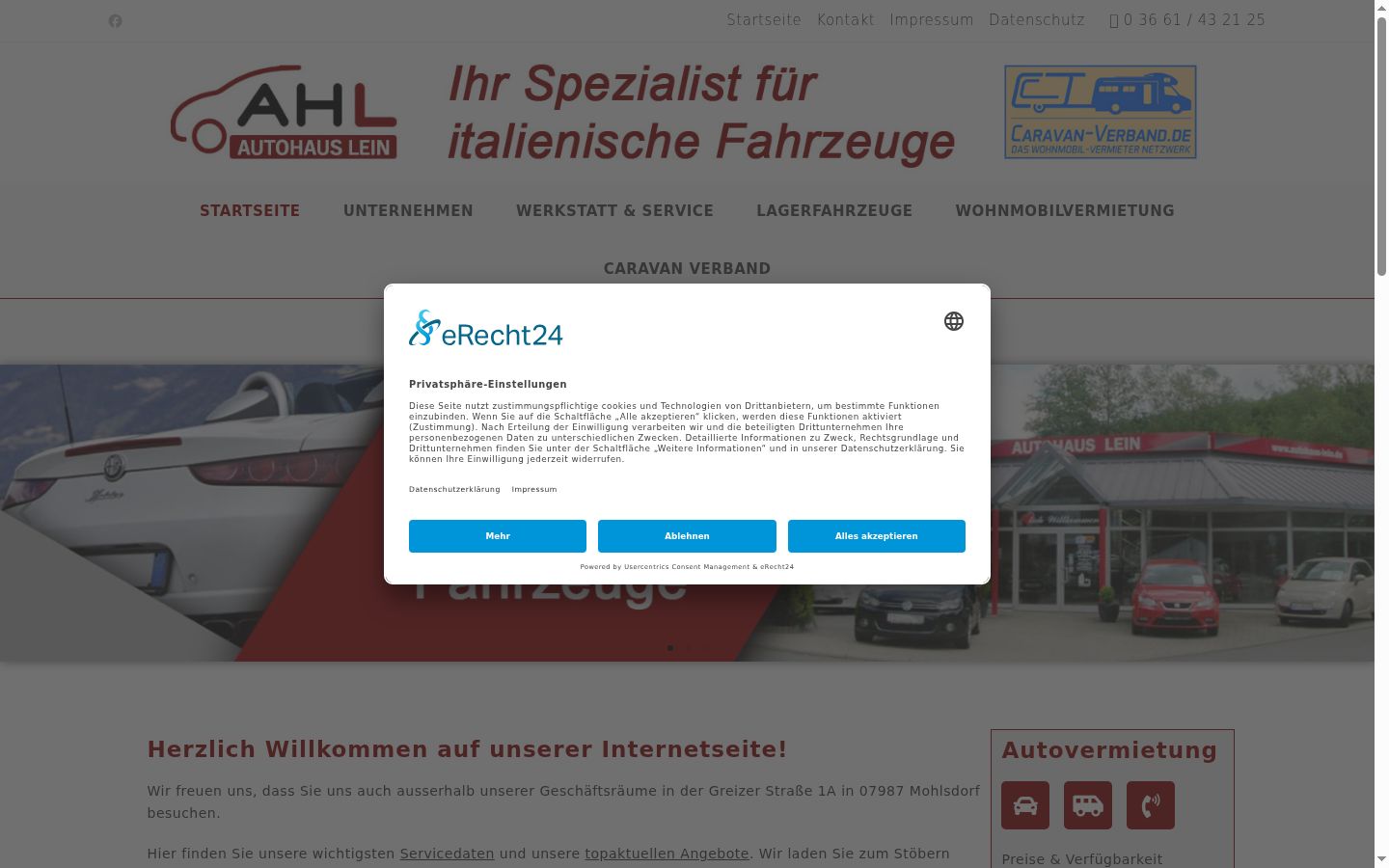 Screenshot des Einwilligungsbanners vor jeglicher Interaktion