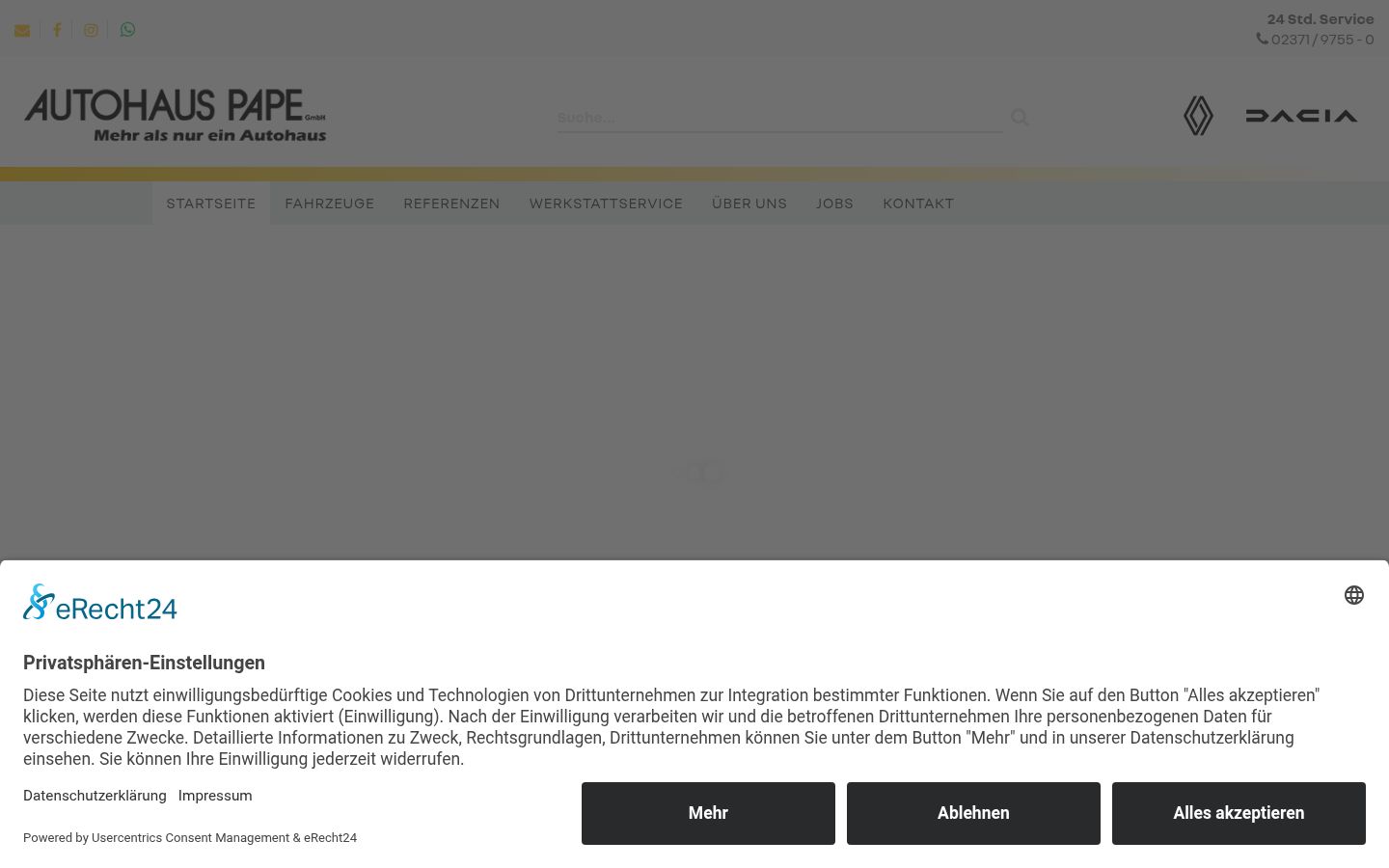 Screenshot des Einwilligungsbanners vor jeglicher Interaktion