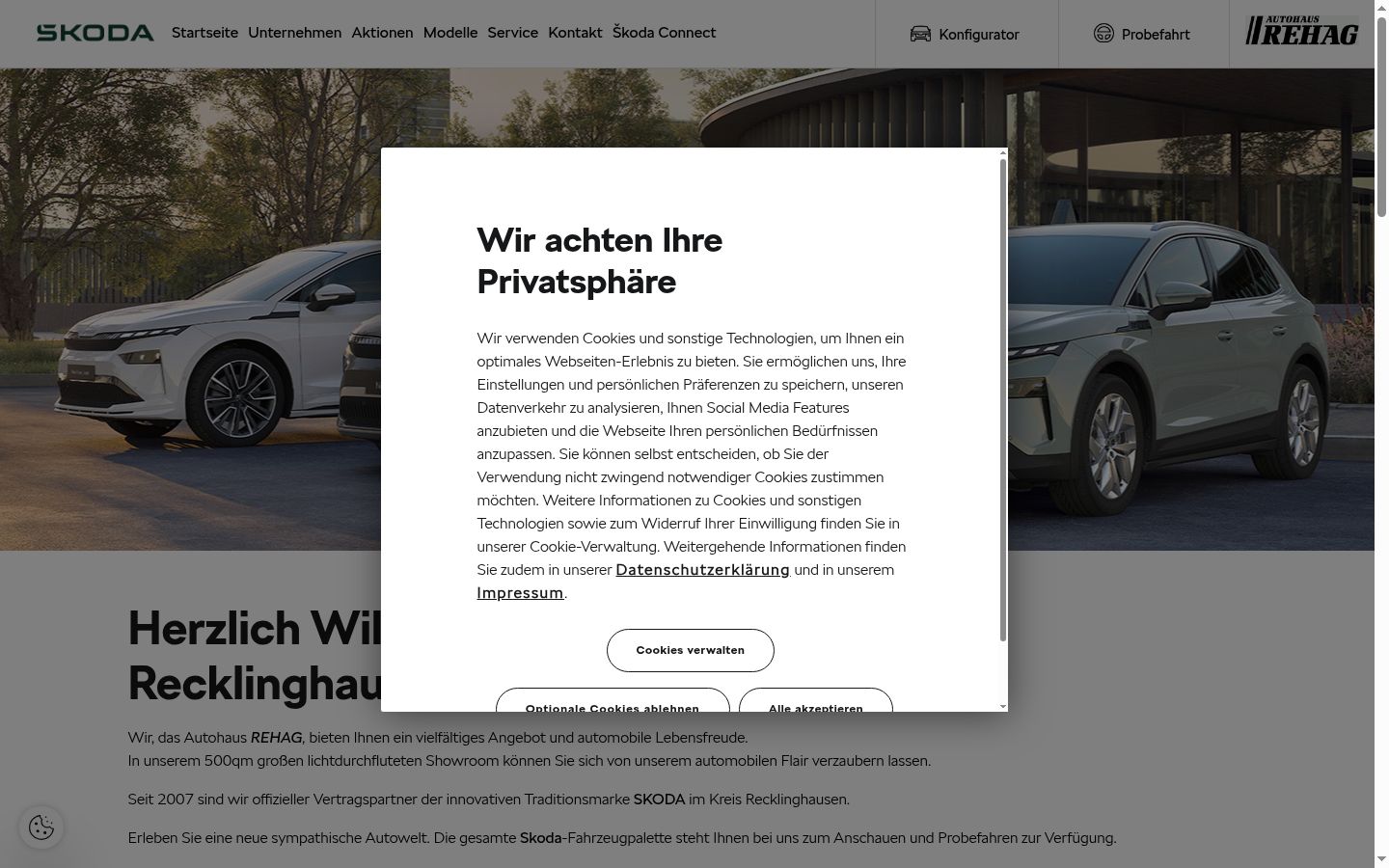 Screenshot van de toestemmingsbanner zoals getoond vóór enige interactie
