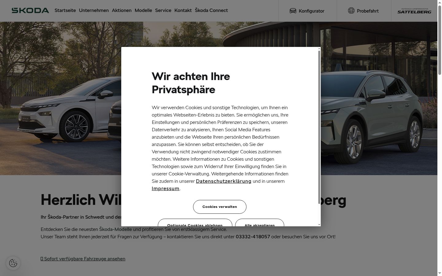 Skärmbild av samtyckesbannern som visades före någon interaktion