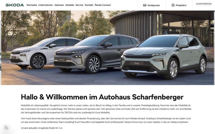 Screenshot of autohaus-scharfenberger.skoda-auto.de