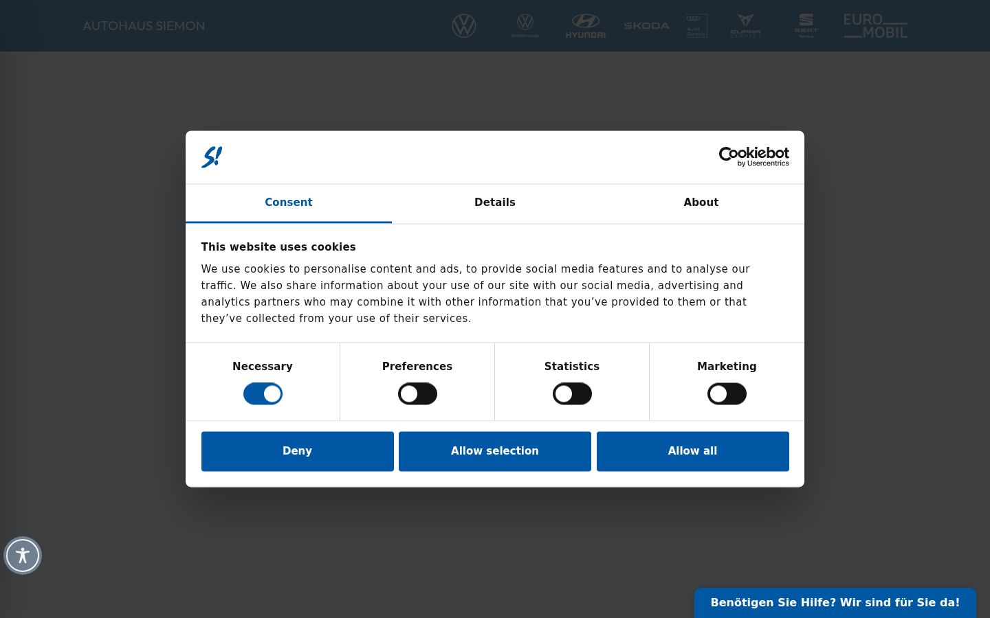 Screenshot del banner di consenso mostrato prima di qualsiasi interazione