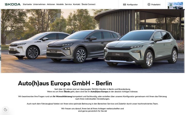Screenshot of autohauseuropa.skoda-auto.de
