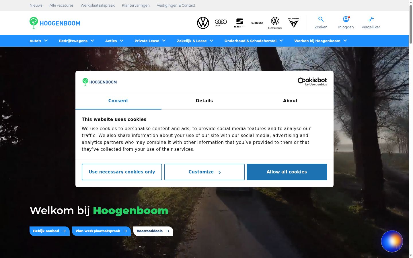 Screenshot of the consent banner shown before any interaction