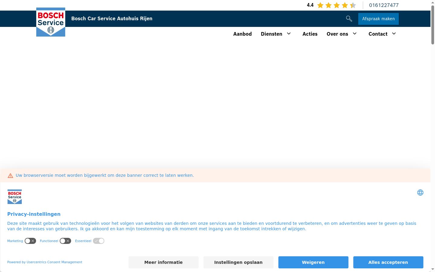 Screenshot van de toestemmingsbanner zoals getoond vóór enige interactie