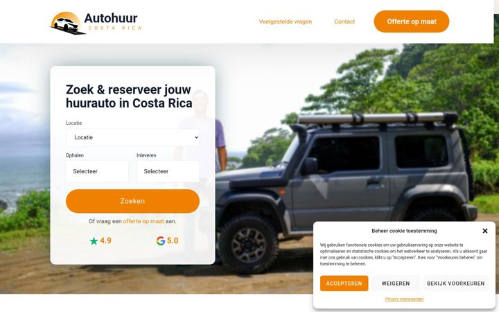 Snimka zaslona za autohuurcostarica.nl
