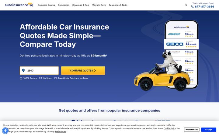 Skærmbillede af autoinsurance.com