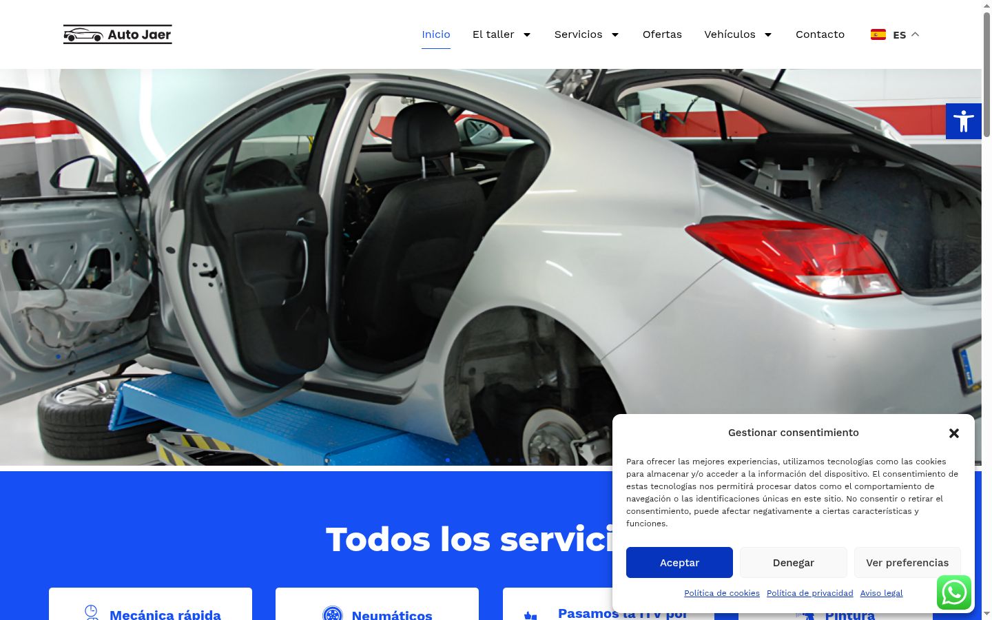 Captura de pantalla del banner de consentimiento mostrado antes de cualquier interacción