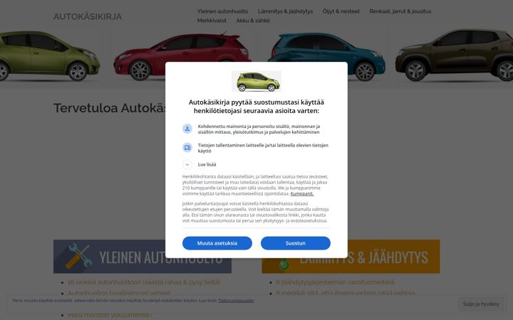 Screenshot stránky autokasikirja.fi