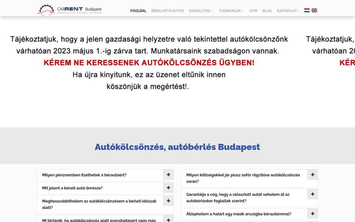 Screenshot of autokolcsonzesbudapest.net