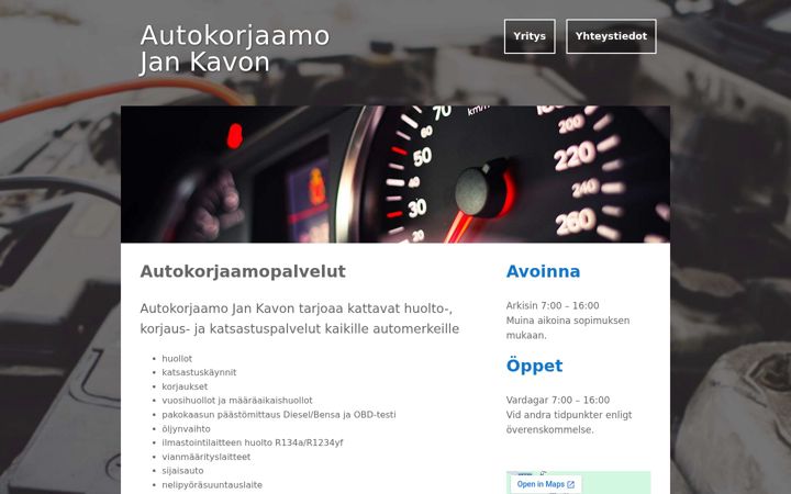 Screenshot stránky autokorjaamojankavon.fi