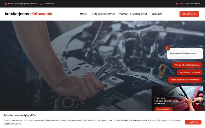 Screenshot van autokorjaamokotavuopio.fi