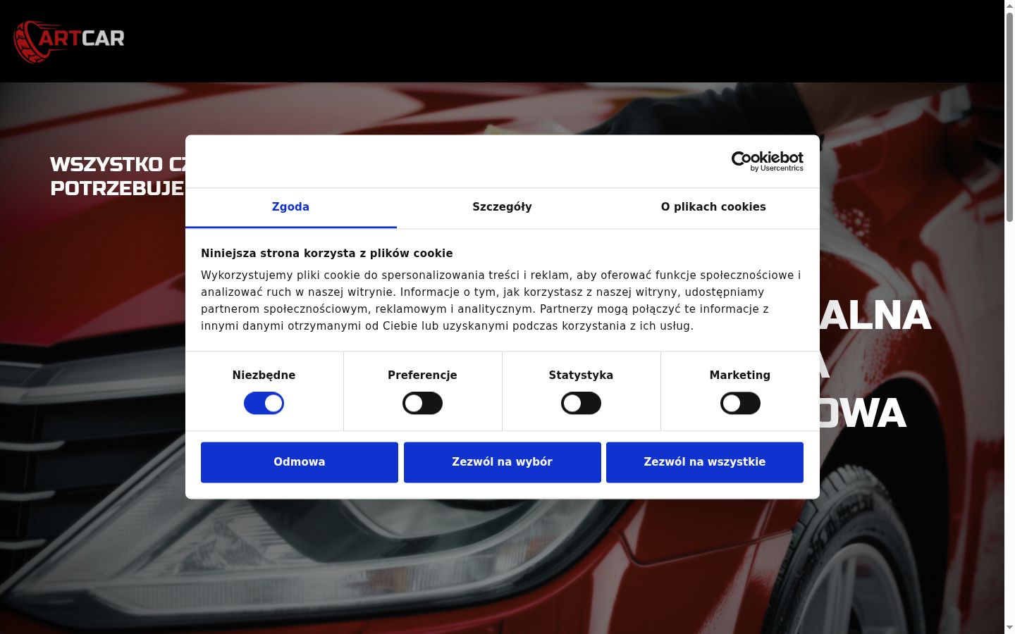 Zrzut ekranu banera zgody wyświetlanego przed jakąkolwiek interakcją