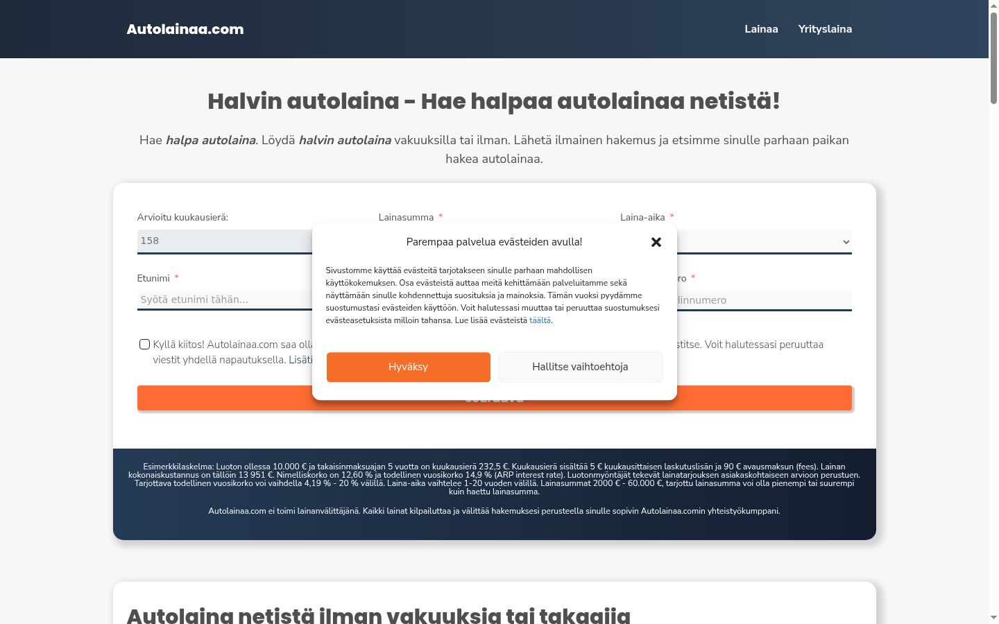 Posnetek zaslona pasice za privolitev, prikazane pred kakršno koli interakcijo